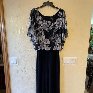Navy Blue Floral Floor Length Jumpsuit